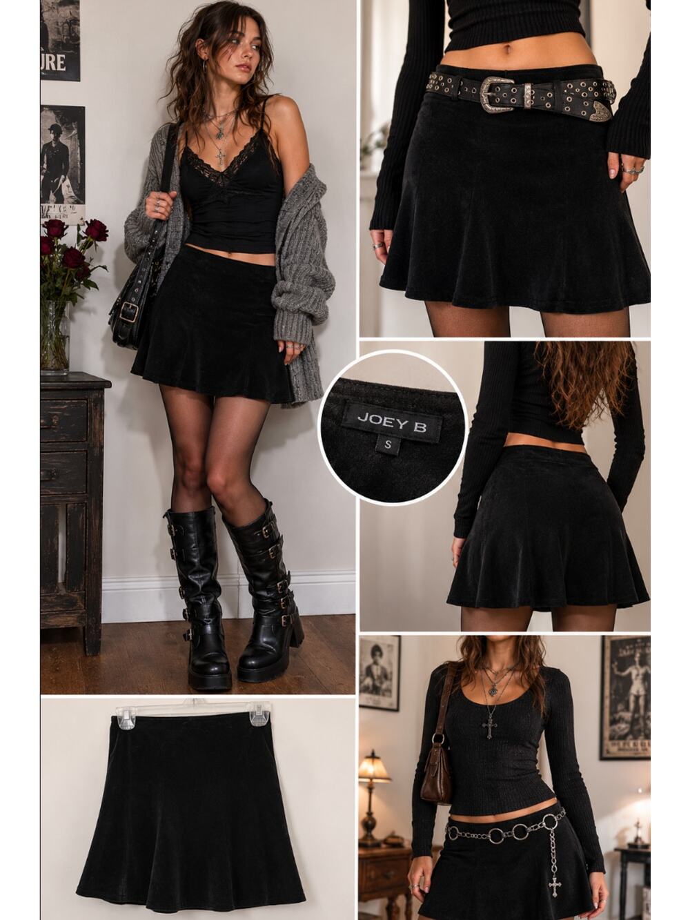 Vintage Joey B Women's Suede Fit and Flare Y2K Emo Grunge Goth Skirt Sz S